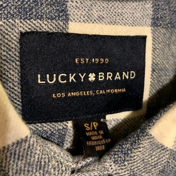 🎉Host Pick!🎉 NWT Lucky Brand Blue/Cream Flannel Button-Down Shirt - Picture 5 of 12